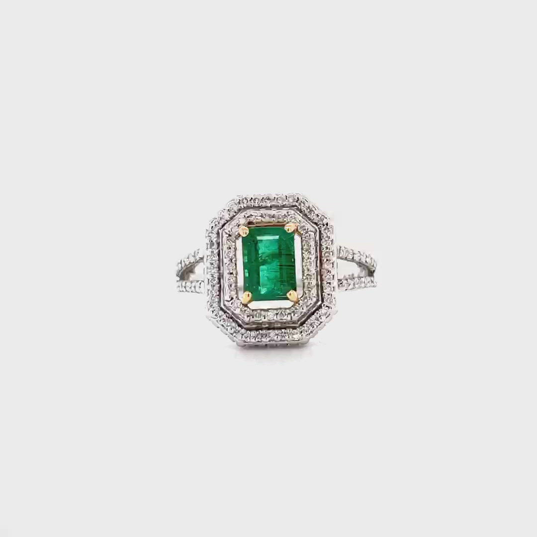 Emerald And Diamond Ring In White Gold